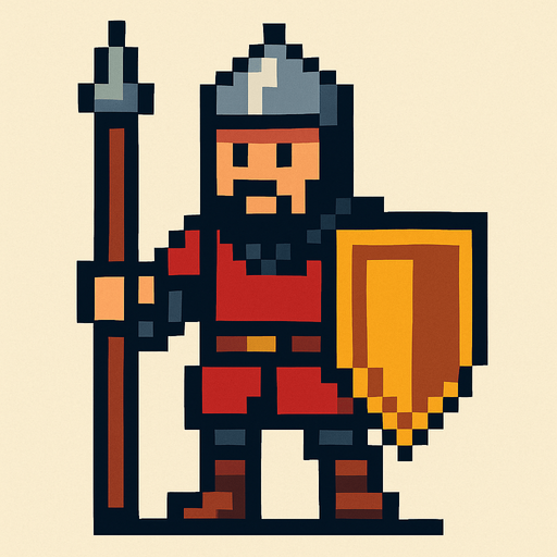 orta çağ pixel art asker.
In-Game asset.  2d.  High contrast.  No shadows
