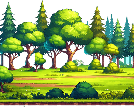 open forest.
Single Game Texture. In-Game asset. 2d. Blank background. High contrast. No shadows.