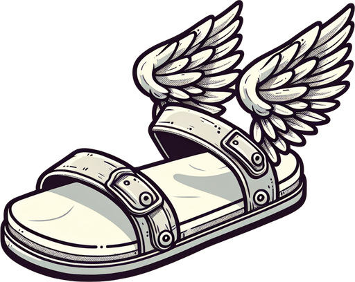 Sandal flying with wings.
Single Game Texture. In-Game asset. 2d. Blank background. High contrast. No shadows.