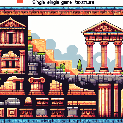 Ancient greece background pixel style ruins.
Single Game Texture.  In-Game asset.  2d.  Blank background.  High contrast.  No shadows