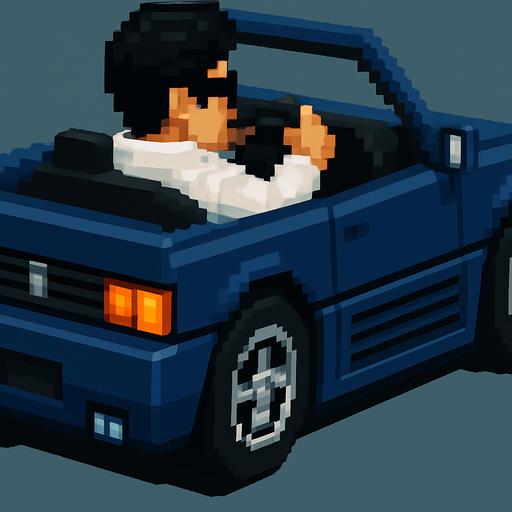 The hair color of the driver is black and he wears a futuristic white jacket