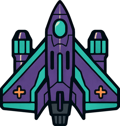spaceship seen from above.
In-Game asset.  2d.  High contrast.  No shadows