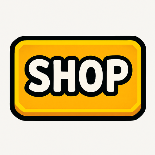 shop button for 2d video game.
In-Game asset.  2d.  High contrast.  No shadows
