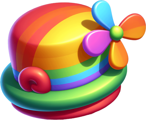 A rainbow hat with a propeller on the top. Side profile. Cartoon..
Single Game Texture.  In-Game asset.  2d.  Blank background.  High contrast.  No shadows