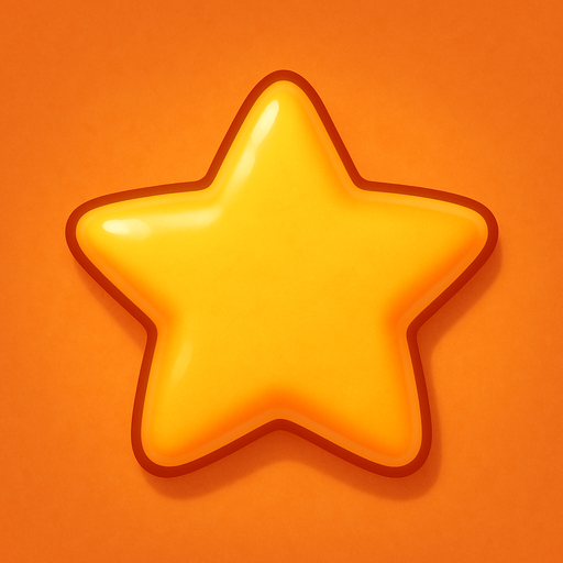 A rating star. Cute soft graphics. soft ambient light. semi-matte to satin surfaces. naturalistic with slight saturation boost colors. 
In-Game asset.  2d.  High contrast.  No shadows. top down..
In-Game asset.  2d.  High contrast.  No shadows