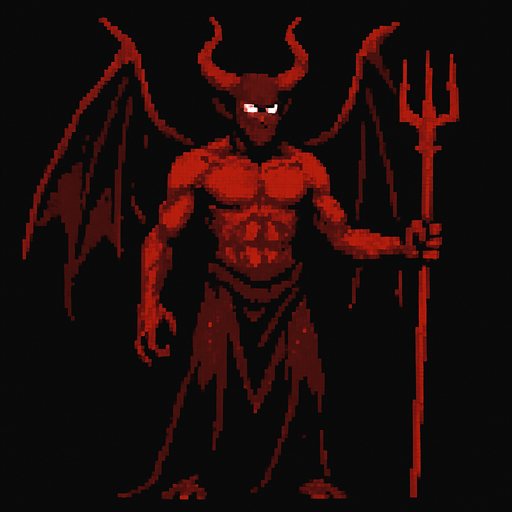 Lucifer character dark souls style 2d pixel art.
In-Game asset.  2d.  High contrast.  No shadows