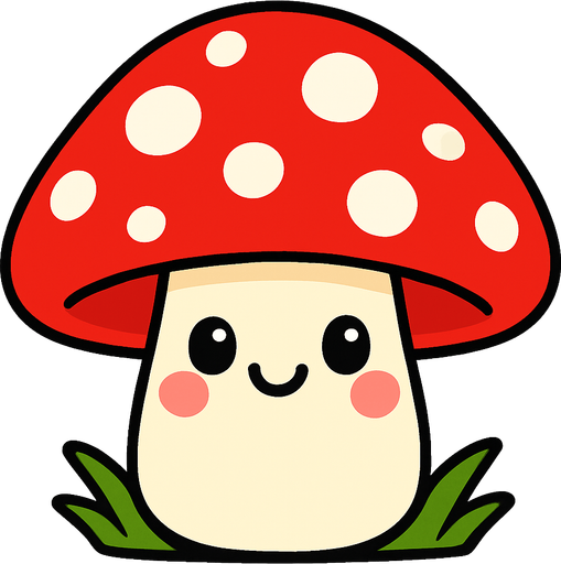 sevimli güzel bir kırmızı ve benekli mantar çiz.
2d.  High contrast.  No shadows