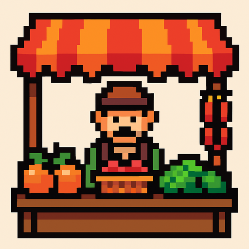 npc market pixelart.
In-Game asset.  2d.  High contrast.  No shadows