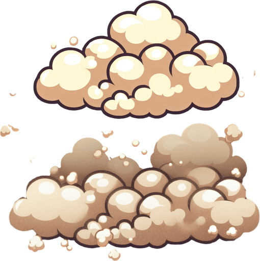 A dust cloud. cartoon
Single Game Texture.  In-Game asset.  2d.  Blank background.  High contrast.  No shadows