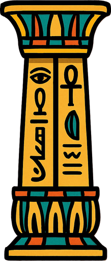 column pillar belonging to ancient Egypt. the top and bottom are the same. symmetrical.
In-Game asset.  2d.  High contrast.  No shadows