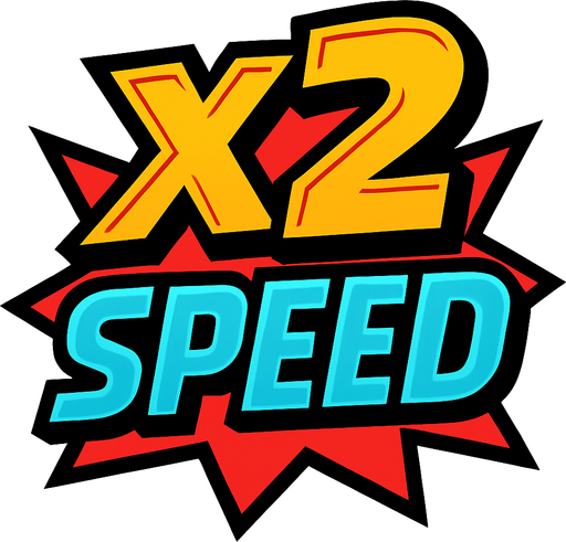 Display icon that says X2 speed sci fi comic style font.
In-Game asset.  2d.  High contrast.  No shadows