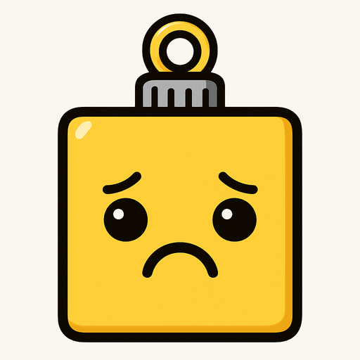 a sad Perfectly square yellow Christmas decoration. Cartoon style. Cute art style. Simple vector style..
In-Game asset.  2d.  High contrast. no sadows