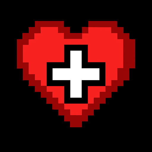 Health + icon pixels.
In-Game asset.  2d.  High contrast.  No shadows