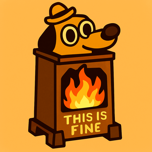 "'This Is Fine' Fire Pit": A tower resembling the "This is Fine" dog meme..
In-Game asset.  2d.  High contrast.  No shadows