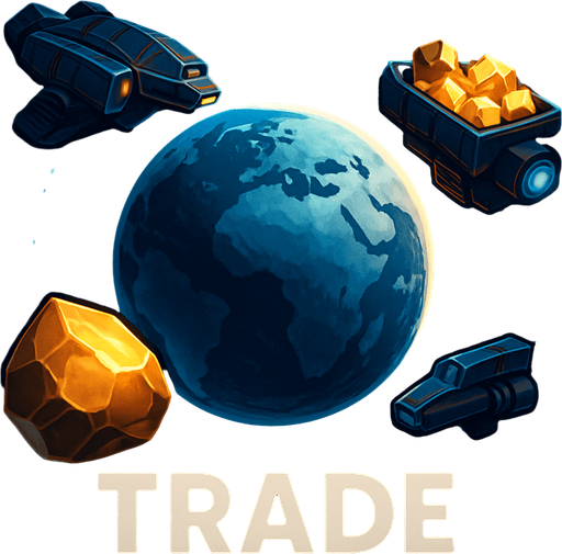Uzay temalı global Cevher ticareti, gerçekçi, Altında "Trade" yazsın.
In-Game asset.  High contrast.  No shadows