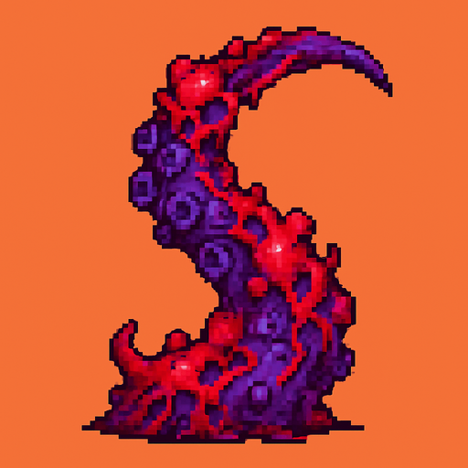 2d pixel art high quality enfected mutant purple and red tentacle.
In-Game asset.  2d.  High contrast.  No shadows