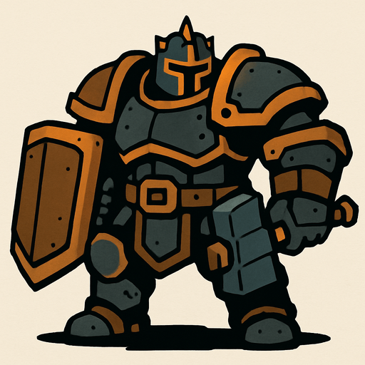 bulky warrior like a tank.
In-Game asset.  2d.  High contrast.  No shadows