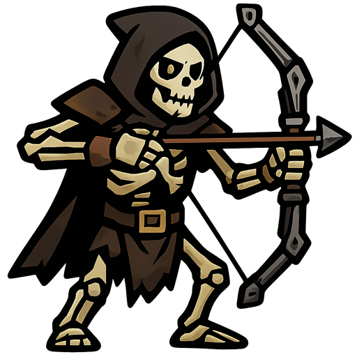 Skeleton with a reinforced bow and a hood.
In-Game asset.  2d.  High contrast.  No shadows