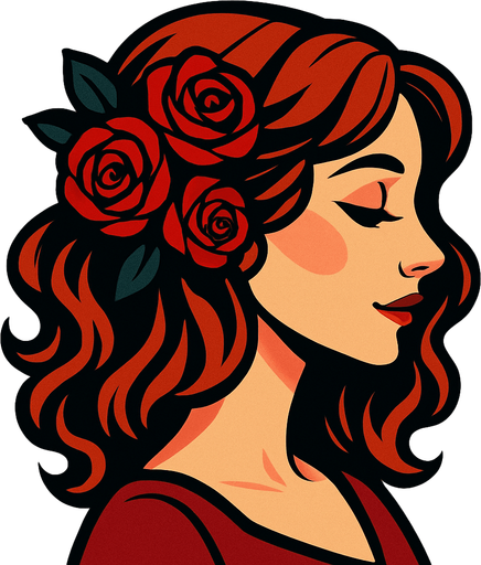 a romantic woman profile photo.
In-Game asset.  2d.  High contrast.  No shadows