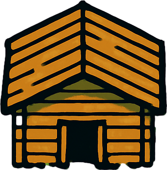 a top view of a grass field with a cabin and some trees.
In-Game asset.  2d.  High contrast.  No shadows