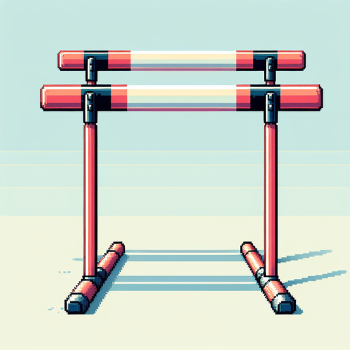 a single tubular olympic hurdle. seen from the front. pixelated. 8 bit.
Single Game Texture. In-Game asset. 2d. Blank background. High contrast. No shadows.