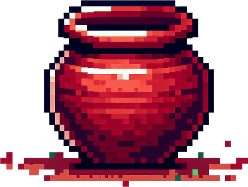 A thin red earthen jar. 8 bit Pixel art..
Single Game Texture.  In-Game asset.  2d.  Blank background.  High contrast.  No shadows