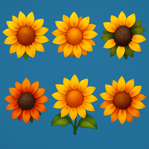 Pack of different sunflower, painted 3D sunflower, without black lines around it!
In-Game asset.  High contrast.  No shadows. 3D