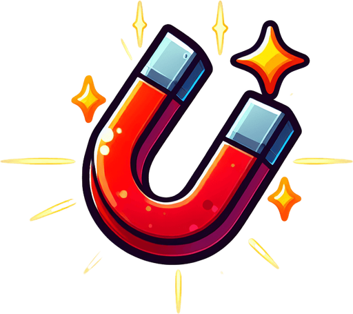 Powerup magnetic asset.
Single Game Texture.  In-Game asset.  2d.  Blank background.  High contrast.  No shadows