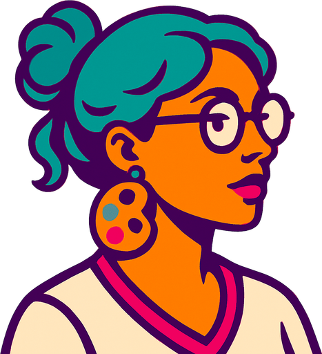 a creative woman profile photo.
In-Game asset.  2d.  High contrast.  No shadows
