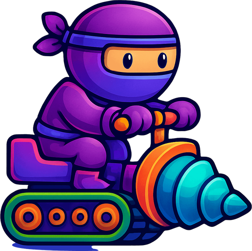 Same image of ninja with dig machine but with different colors for both. do random colors. HD colors.