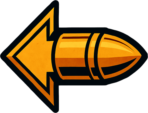 Left arrow picture but like bullet  ( tank bullet).
In-Game asset.  2d.  High contrast.  No shadows. High contrast