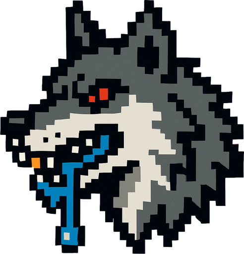 lobo babeando pixelart.
In-Game asset.  2d.  High contrast.  No shadows