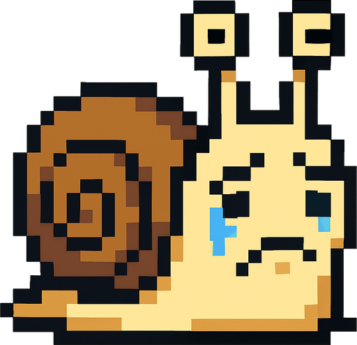 desperate depressive cute snail 2d pixel art.
In-Game asset.  2d.  High contrast.  No shadows