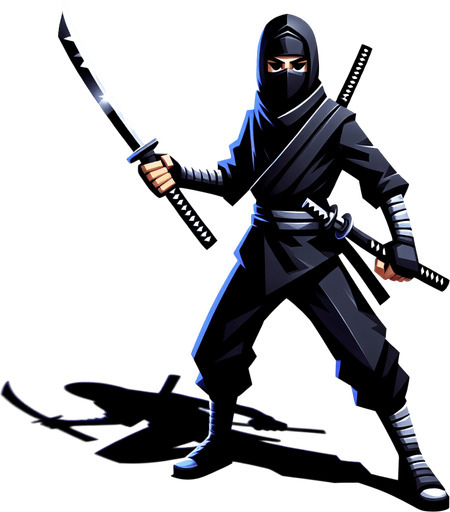 black ninja with katana

Single Game Texture.  In-Game asset.  2d.  Blank background.  High contrast.  No shadows