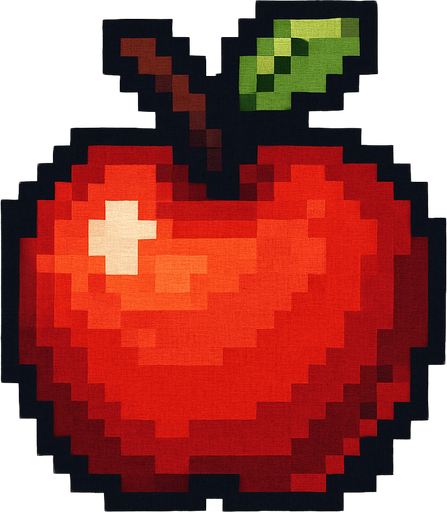 pixel art of an apple.
In-Game asset.  2d.  High contrast.  No shadows