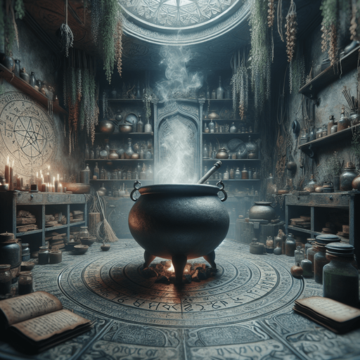 A witch's room with a cauldron
A witch's room with a cauldron