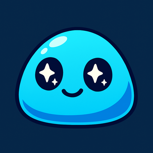 Mavi tatli kucuk slime gozleri parildasin.
In-Game asset.  2d.  High contrast.  No shadows