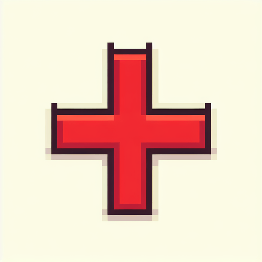 pixel art of a red cross out.
Single Game Texture. In-Game asset. 2d. Blank background. High contrast. No shadows.