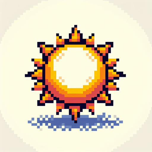 sun pixelart
Single Game Texture. In-Game asset. 2d. Blank background. High contrast. No shadows.