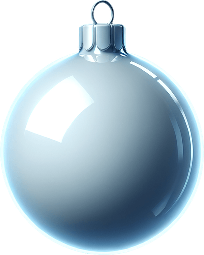 A super shiny white metallic christmas glass ball decoration with a glowing outline. Single Game Texture. In-Game asset. 2d. Blank background. High contrast. No shadows.