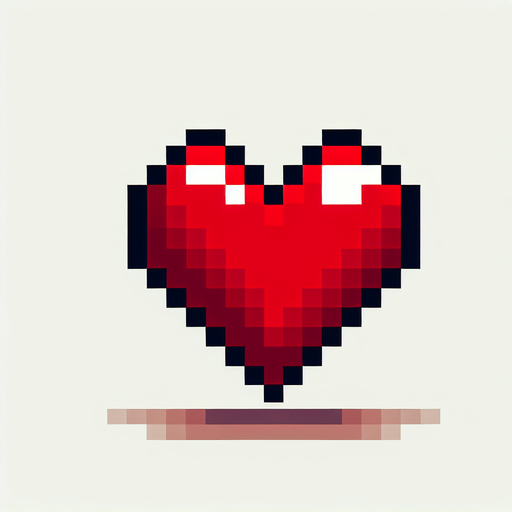 A red heart in pixel style representing the lifes of the player in a video game.
Single Game Texture. In-Game asset. 2d. Blank background. High contrast. No shadows.