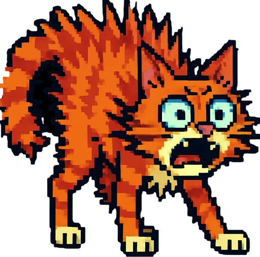 el gato asustado arqueado con los pelos parados con el mismo estilo pixel art