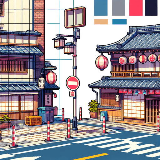 变成日本街道.
Single Game Texture. In-Game asset. 2d. Blank background. High contrast. No shadows.