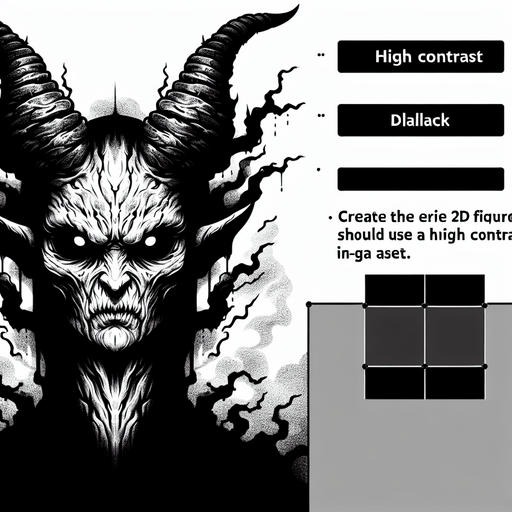 scary demon staring.
Single Game Texture. In-Game asset. 2d. Blank background. High contrast. No shadows.