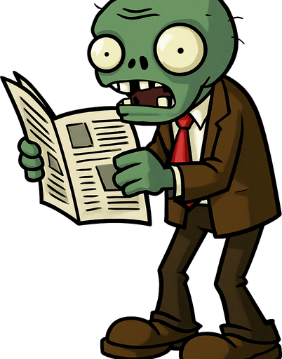 zombie leyendo un periodico con traje en cuerpo completo de pvz.
In-Game asset.  2d.  High contrast.  No shadows
