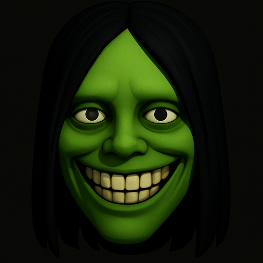 3D Scary face meme samara have green face. only face. normal eyes no so opened. smile
In-Game asset.  High contrast.  3D. No shadows. only face