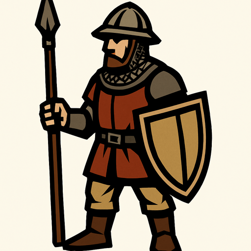 Medieval soldier.
In-Game asset.  2d.  High contrast.  No shadows