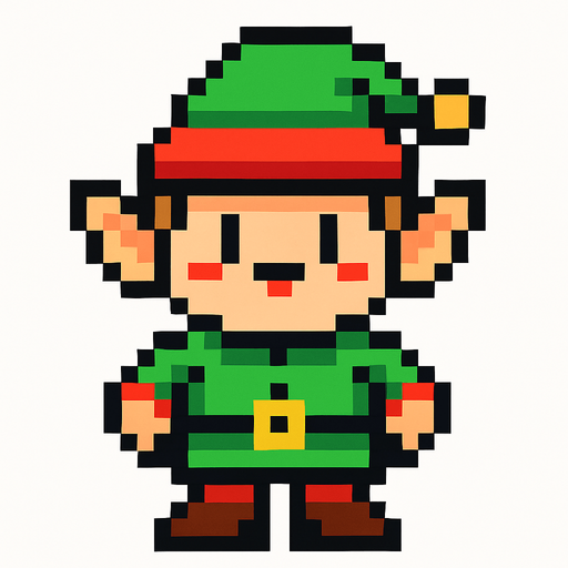 pixel elf.
In-Game asset.  2d.  High contrast.  No shadows