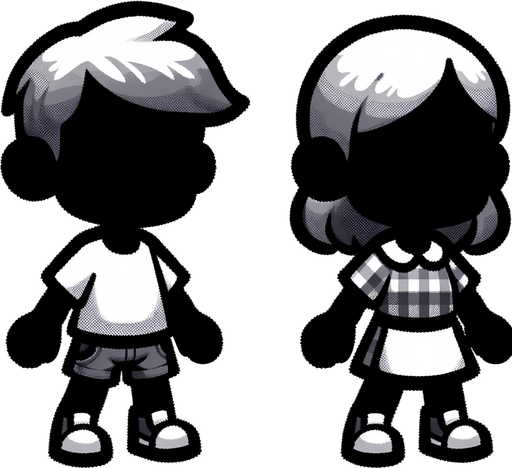 Character that means boy or girl.
Single Game Texture. In-Game asset. 2d. Blank background. High contrast. No shadows.