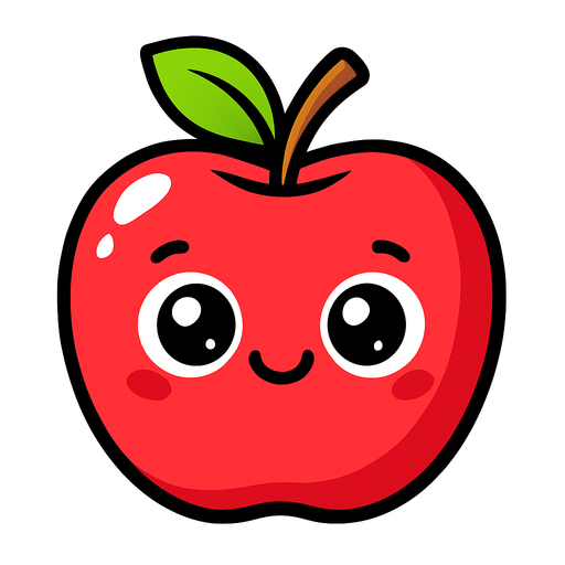 Manzana Fruta con ojos lindos.
In-Game asset.  2d.  High contrast.  No shadows. Cartoon.